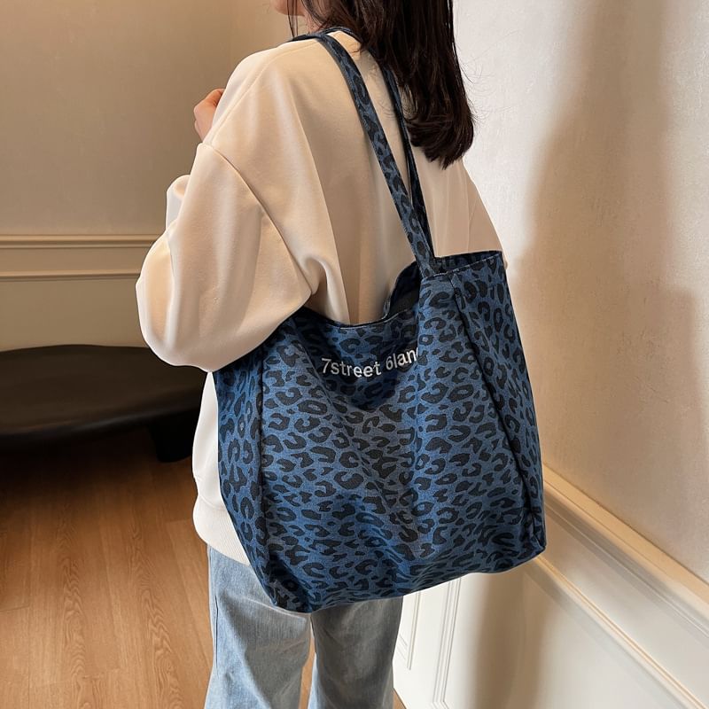Leopard Tote Bag Print Denim
