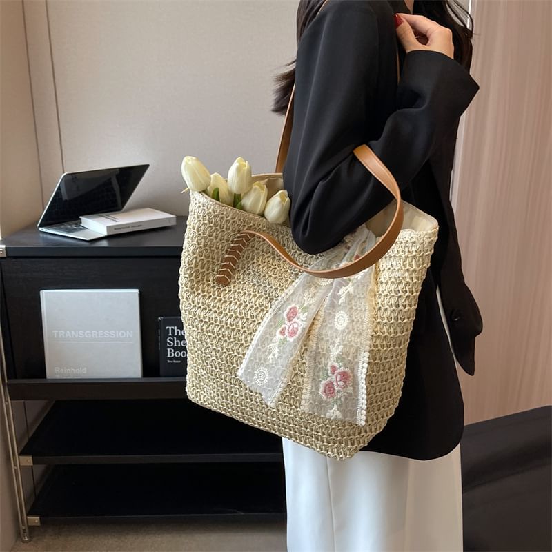 + Set: Scarf Straw Bag Tote