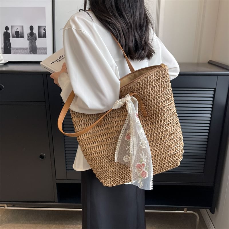 + Set: Scarf Straw Bag Tote