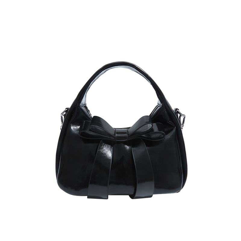 Bow Chain Crossbody Plain Strap Leather Bag Faux Accent