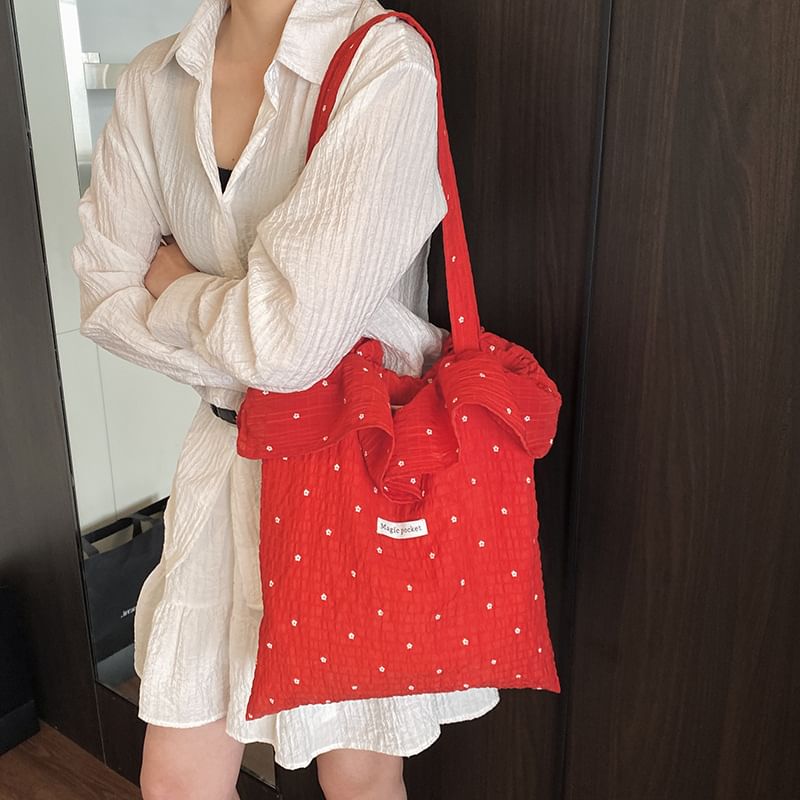 Trim Embroidered Tote Ruffle Bag Floral