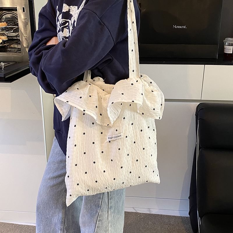 Trim Embroidered Tote Ruffle Bag Floral