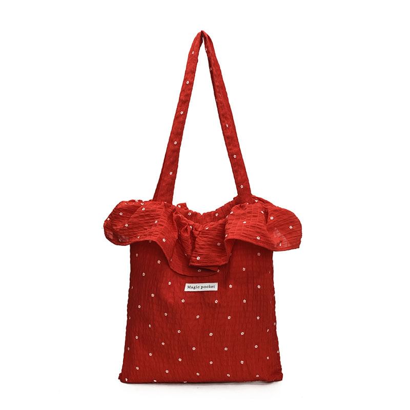 Trim Embroidered Tote Ruffle Bag Floral