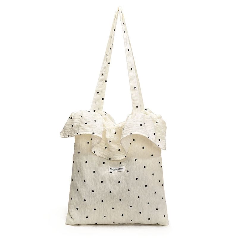 Trim Embroidered Tote Ruffle Bag Floral