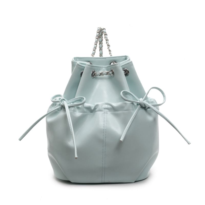 Backpack Plain Faux Leather Drawstring