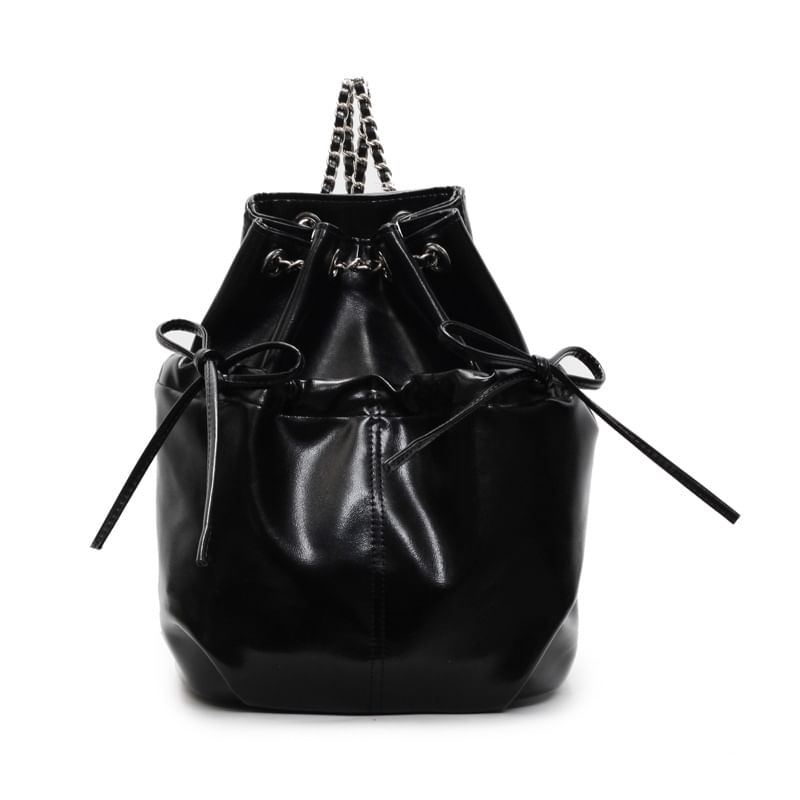 Backpack Plain Faux Leather Drawstring