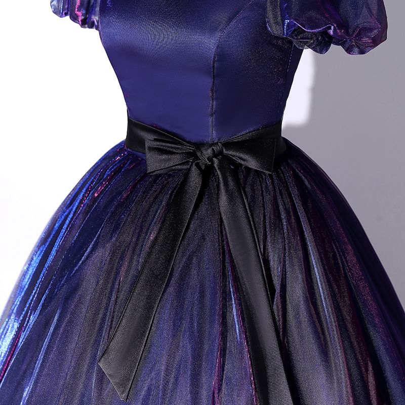 Overlay Gown Short-Sleeve Ball Bow Mesh