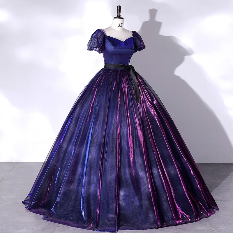 Overlay Gown Short-Sleeve Ball Bow Mesh