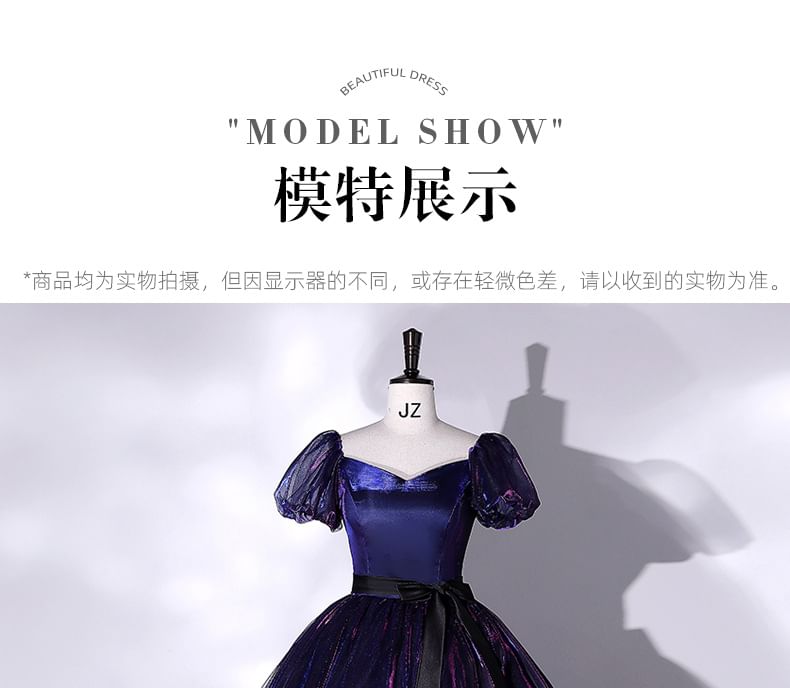 Overlay Gown Short-Sleeve Ball Bow Mesh