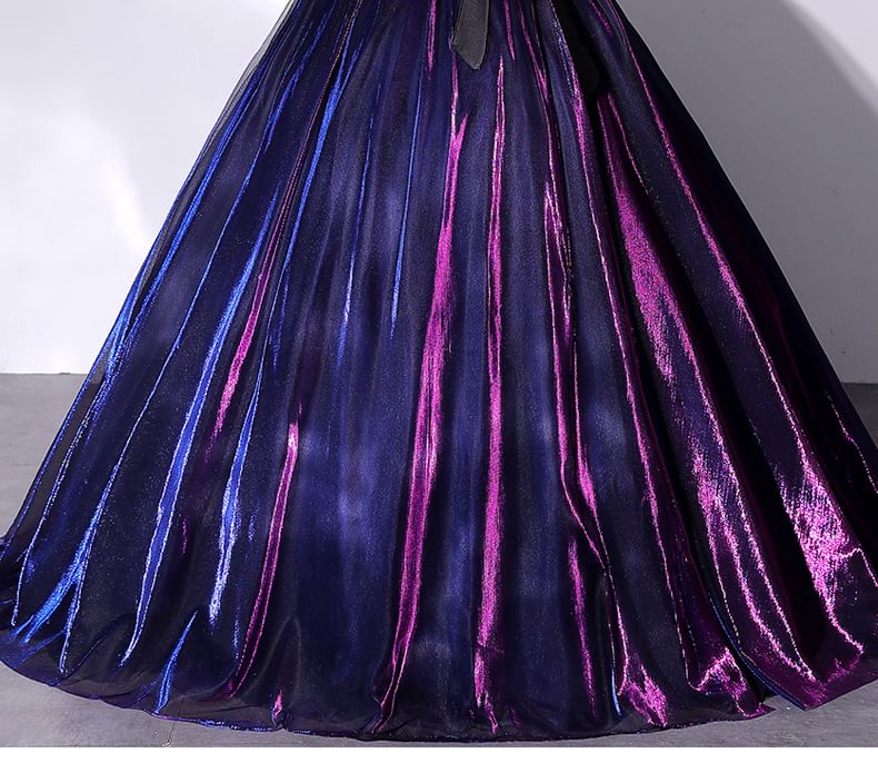 Overlay Gown Short-Sleeve Ball Bow Mesh