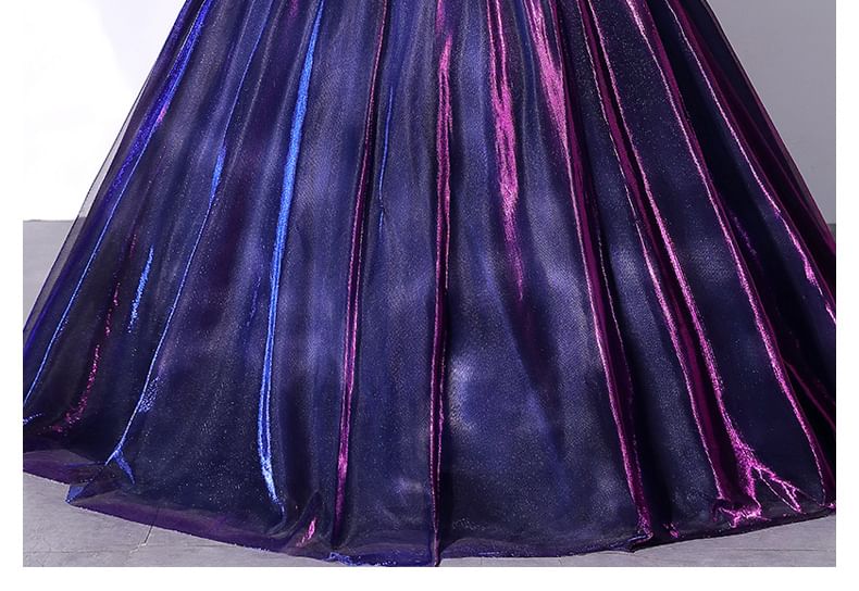 Overlay Gown Short-Sleeve Ball Bow Mesh