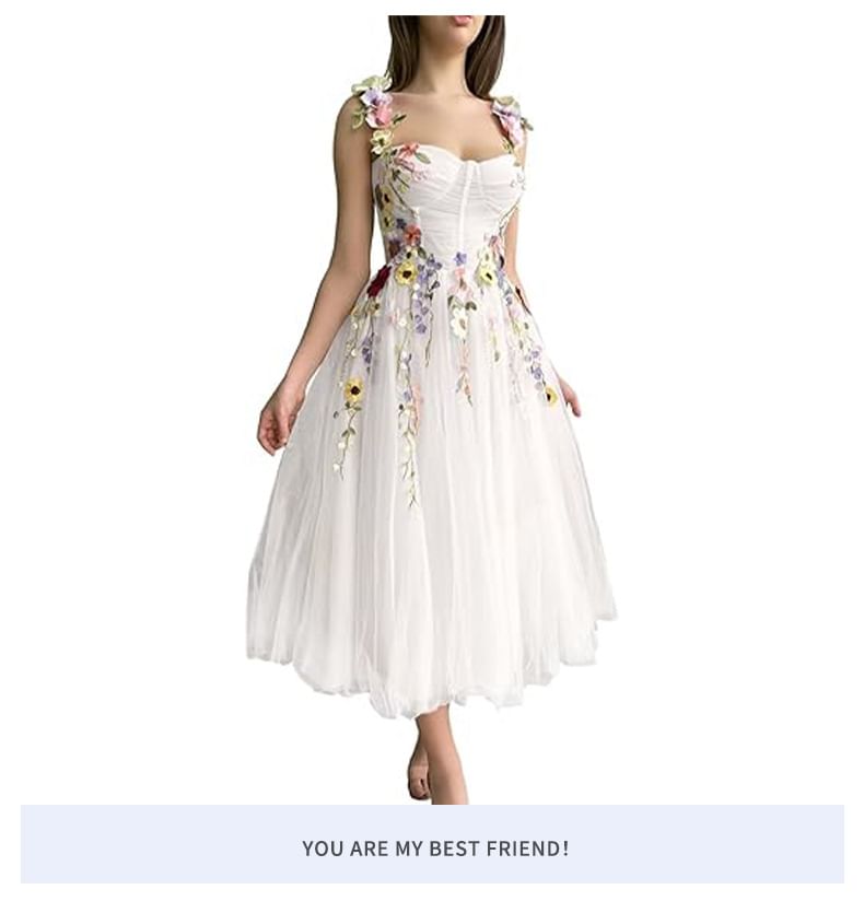 Strap Floral Evening Gown Spaghetti Embroidered Mesh A-Line