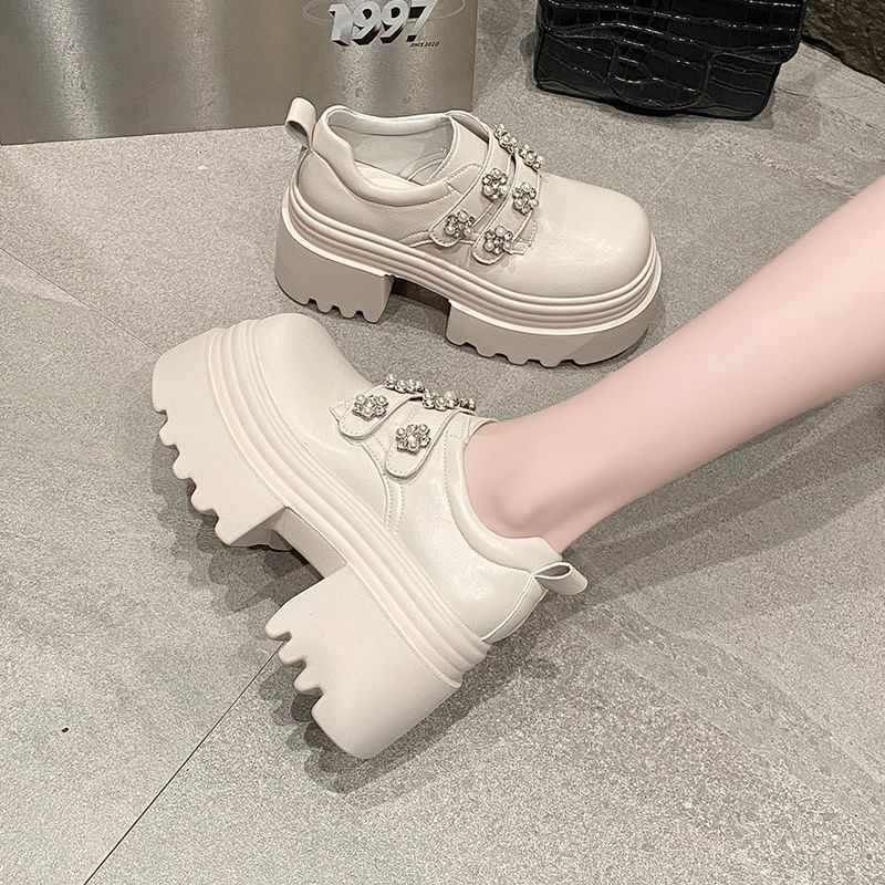 Platform Embellished Faux Shoes Leather