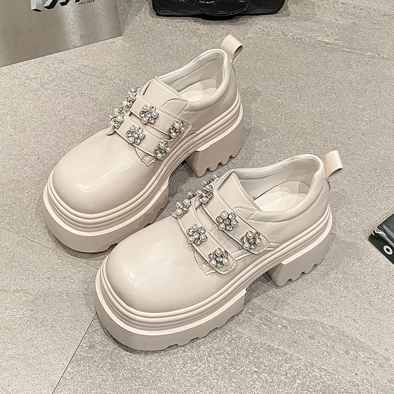Platform Embellished Faux Shoes Leather