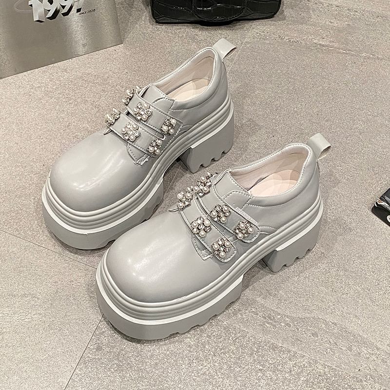Platform Embellished Faux Shoes Leather