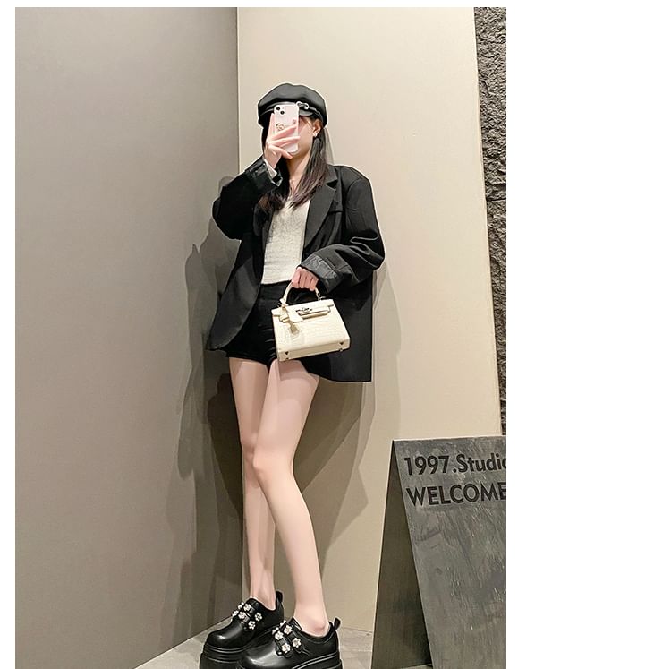 Platform Embellished Faux Shoes Leather