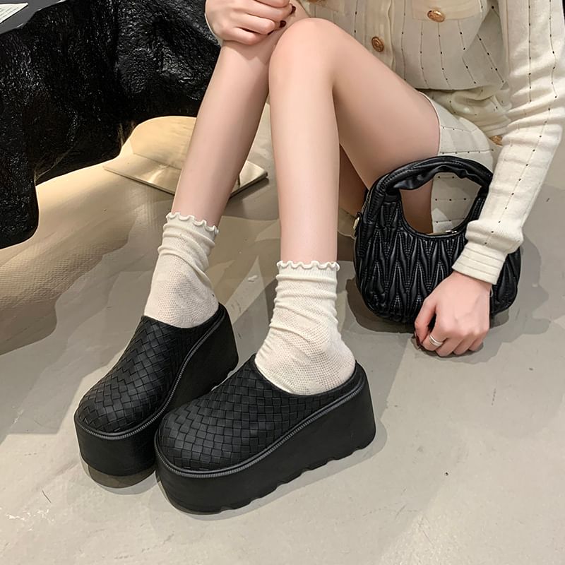 Faux Leather Mules Platform Plain