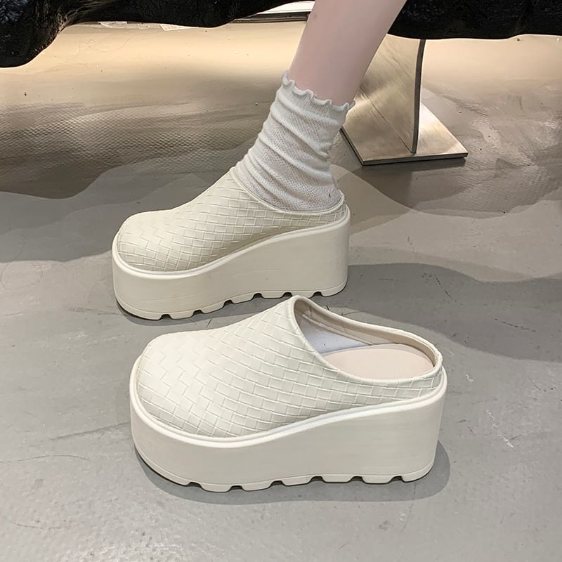Faux Leather Mules Platform Plain