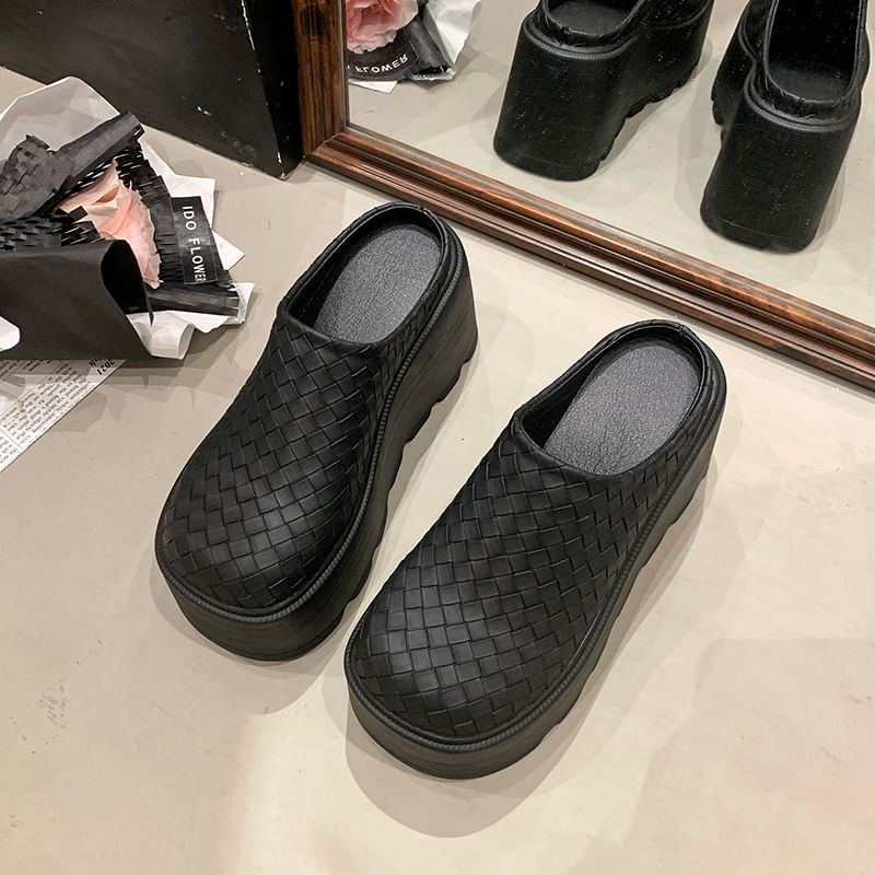 Faux Leather Mules Platform Plain