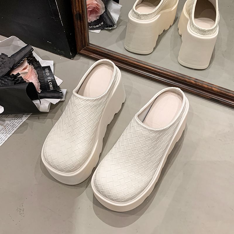 Faux Leather Mules Platform Plain