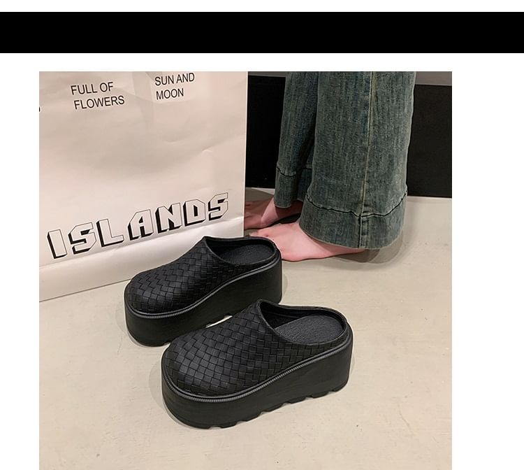 Faux Leather Mules Platform Plain