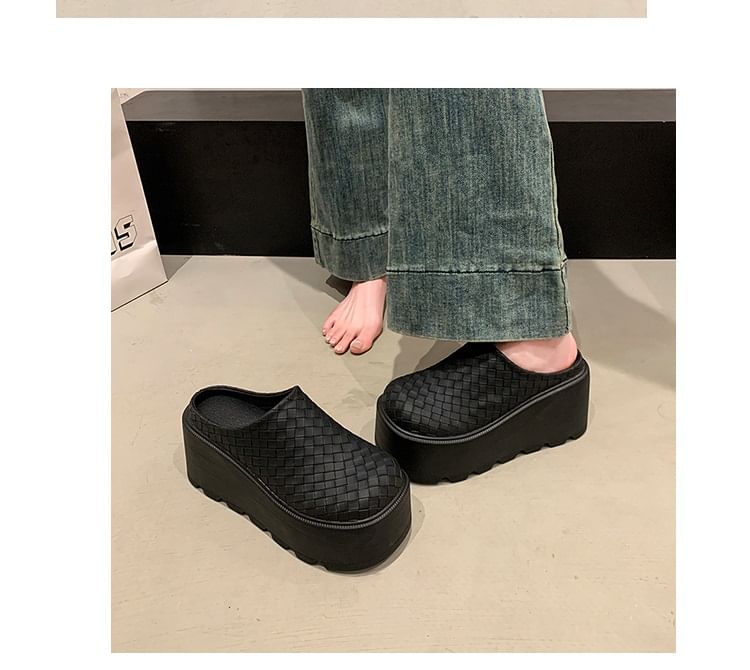 Faux Leather Mules Platform Plain
