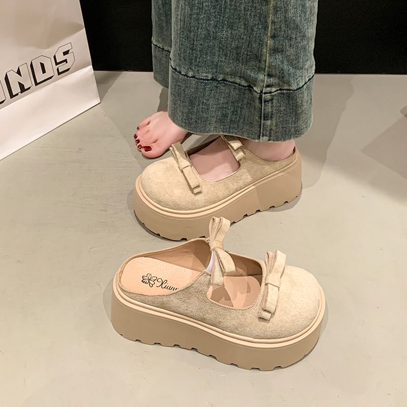 Jane Platform Mules Bow Accent Plain Mary