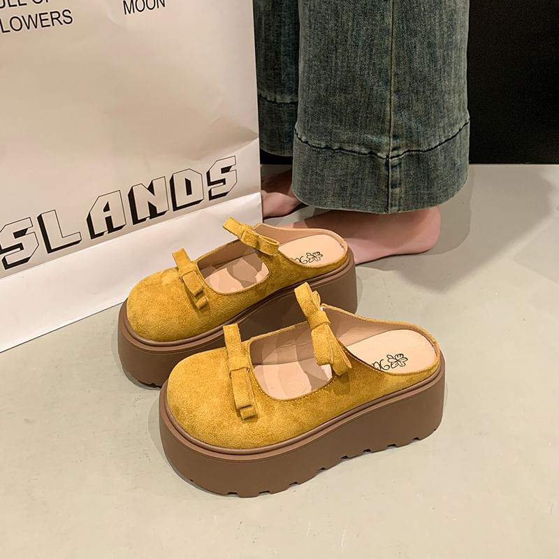 Jane Platform Mules Bow Accent Plain Mary