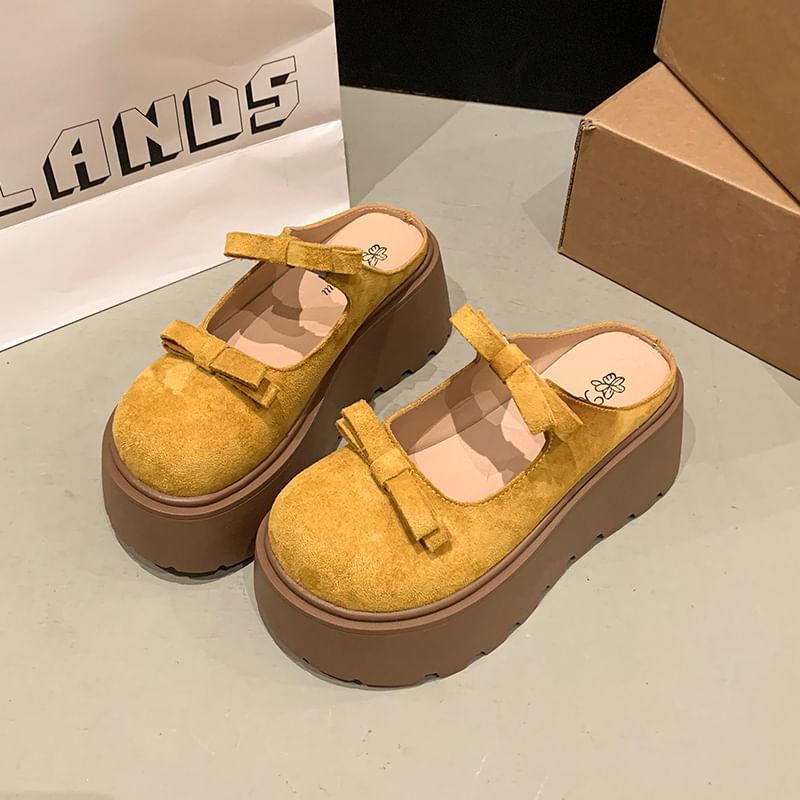 Jane Platform Mules Bow Accent Plain Mary