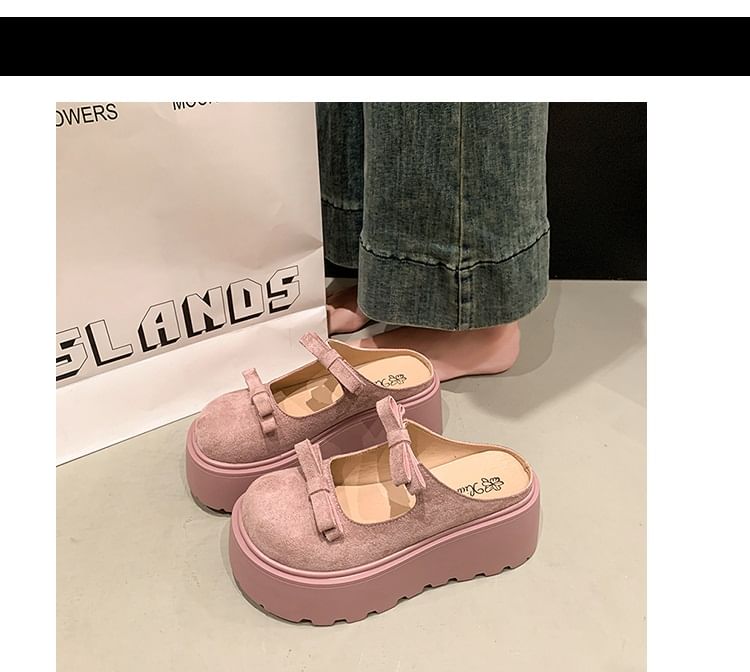 Jane Platform Mules Bow Accent Plain Mary