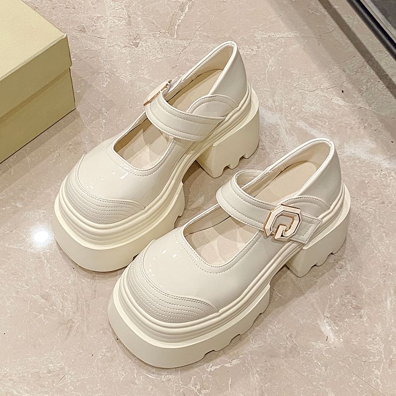 Jane Platform Leather Mary Plain Patent Shoes