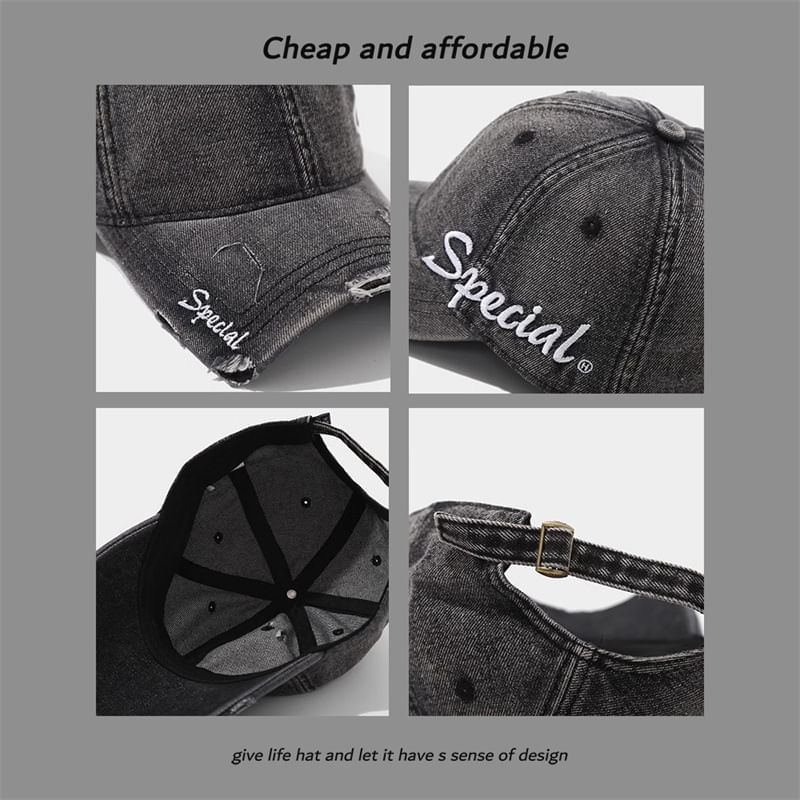 Distressed Embroidered Cap Letter