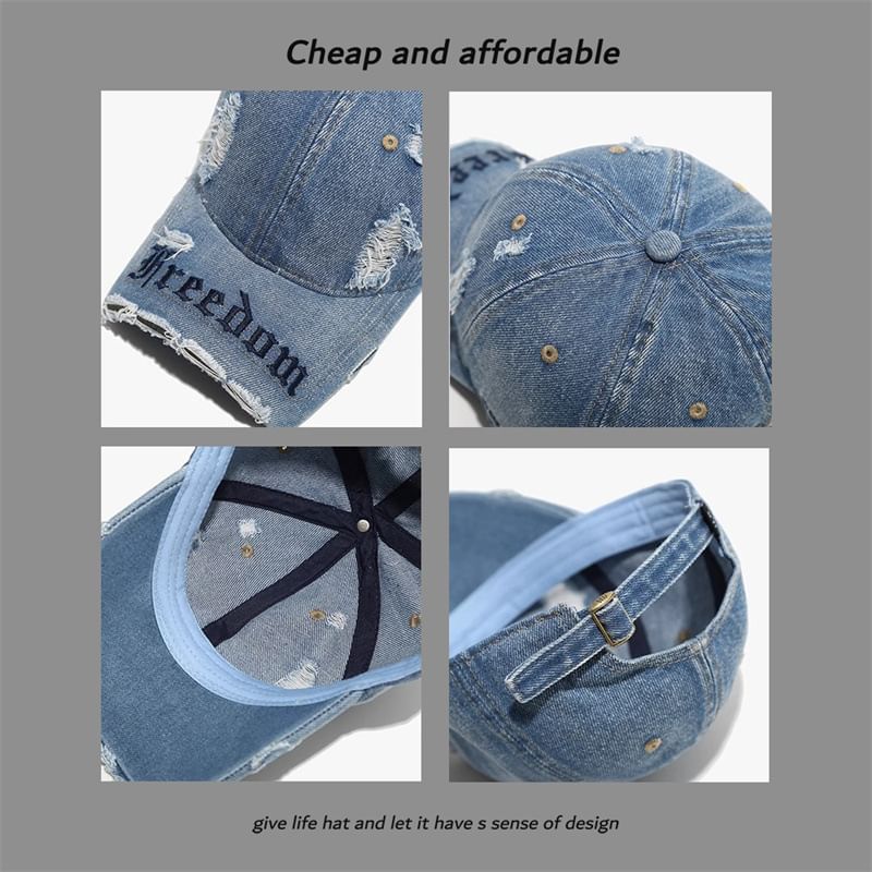 Washed Letter Embroidered Distressed Cap