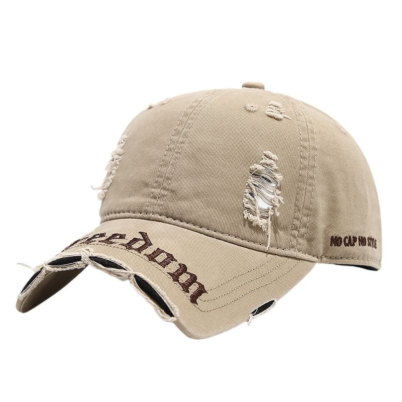Washed Letter Embroidered Distressed Cap