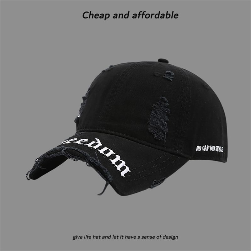 Washed Letter Embroidered Distressed Cap