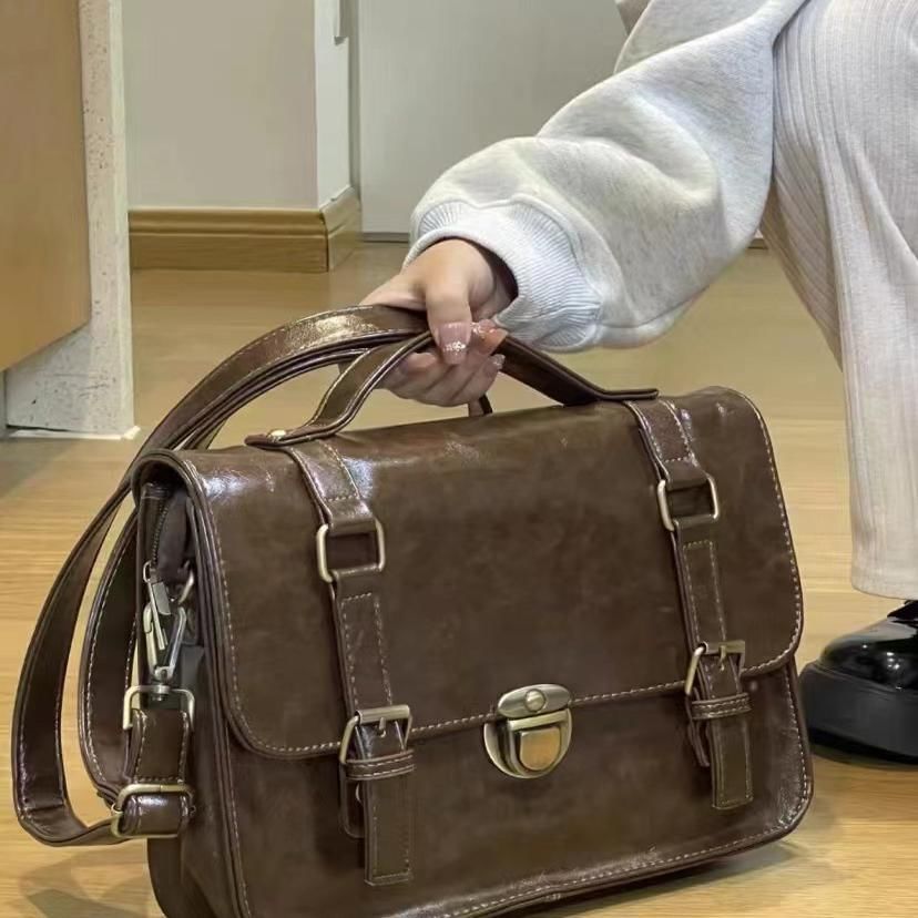 Faux Satchel Bag Leather Plain