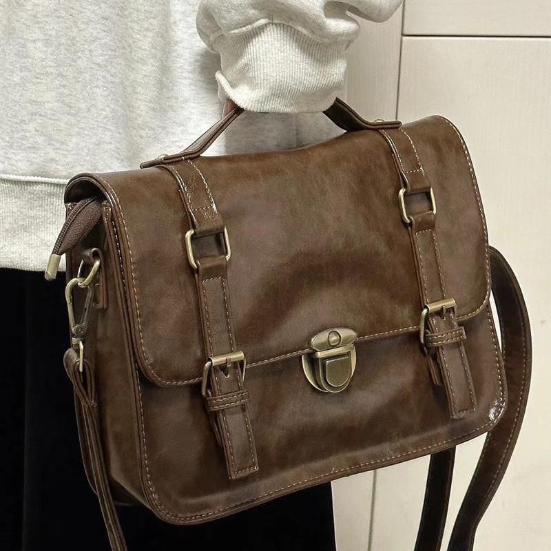 Faux Satchel Bag Leather Plain
