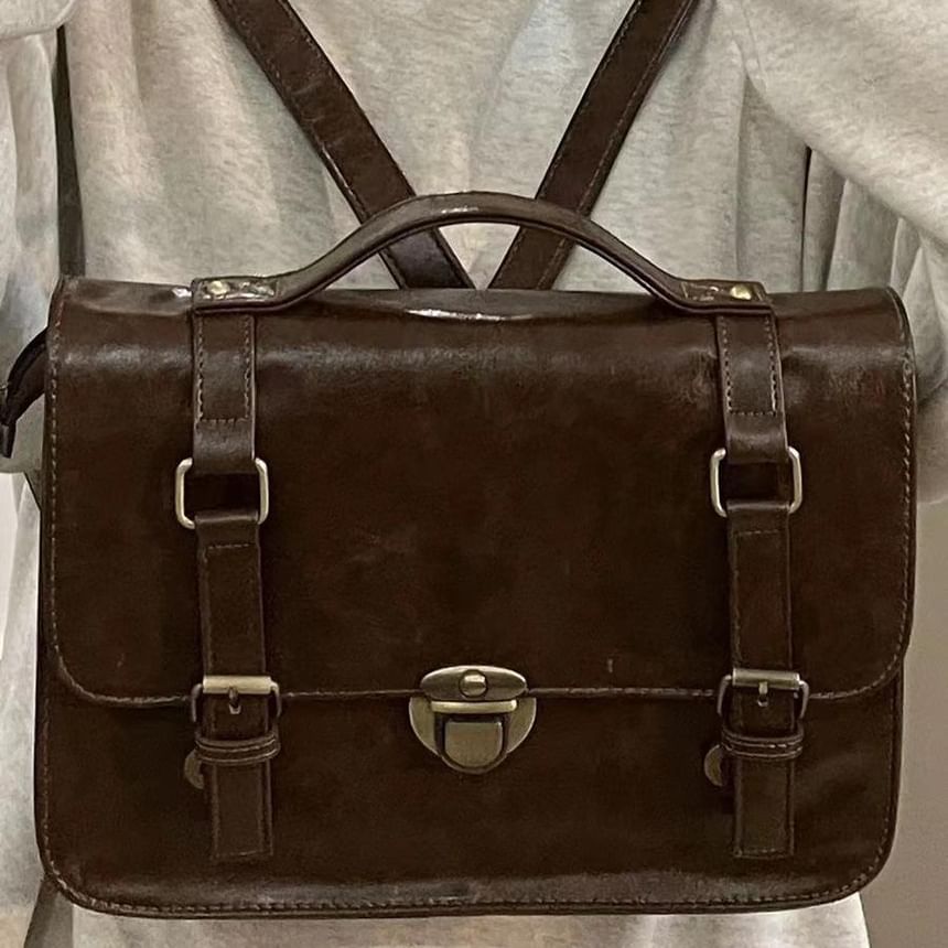 Faux Satchel Bag Leather Plain