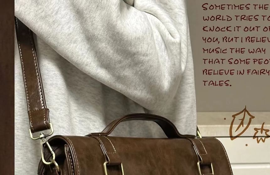 Faux Satchel Bag Leather Plain