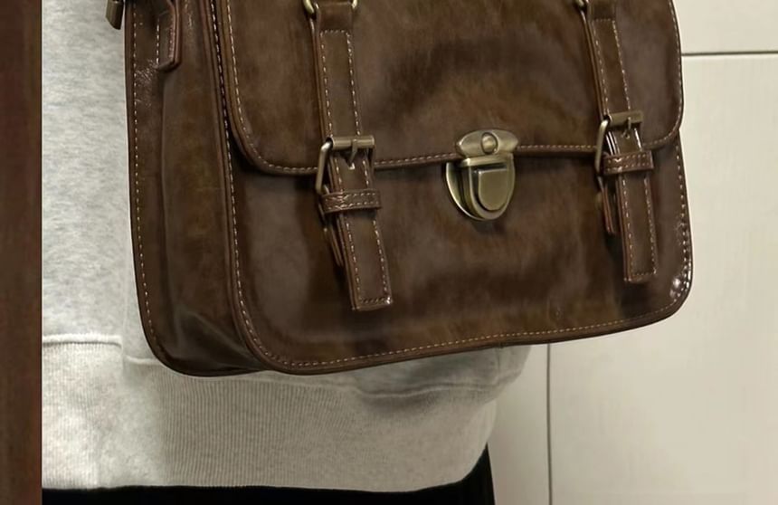 Faux Satchel Bag Leather Plain
