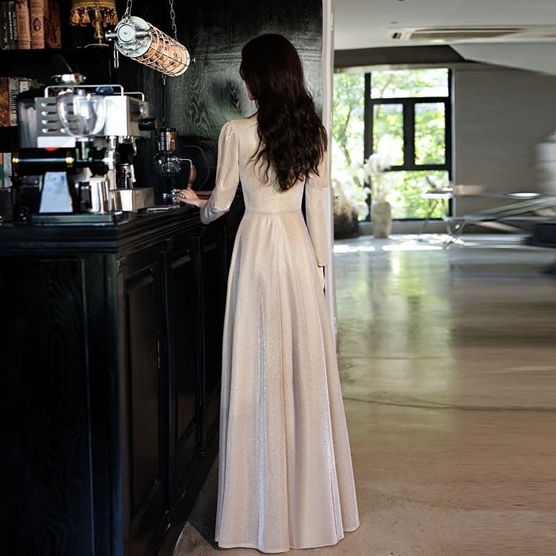 Designs) Sleeve Gown Evening V-Neck Wrap Long (Various A-Line