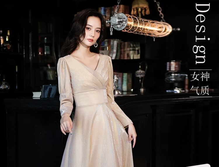 Designs) Sleeve Gown Evening V-Neck Wrap Long (Various A-Line