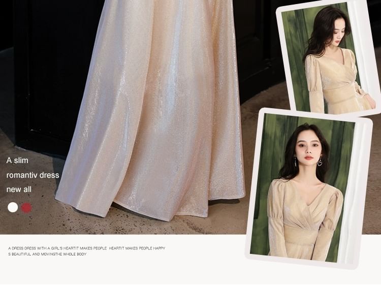 Designs) Sleeve Gown Evening V-Neck Wrap Long (Various A-Line