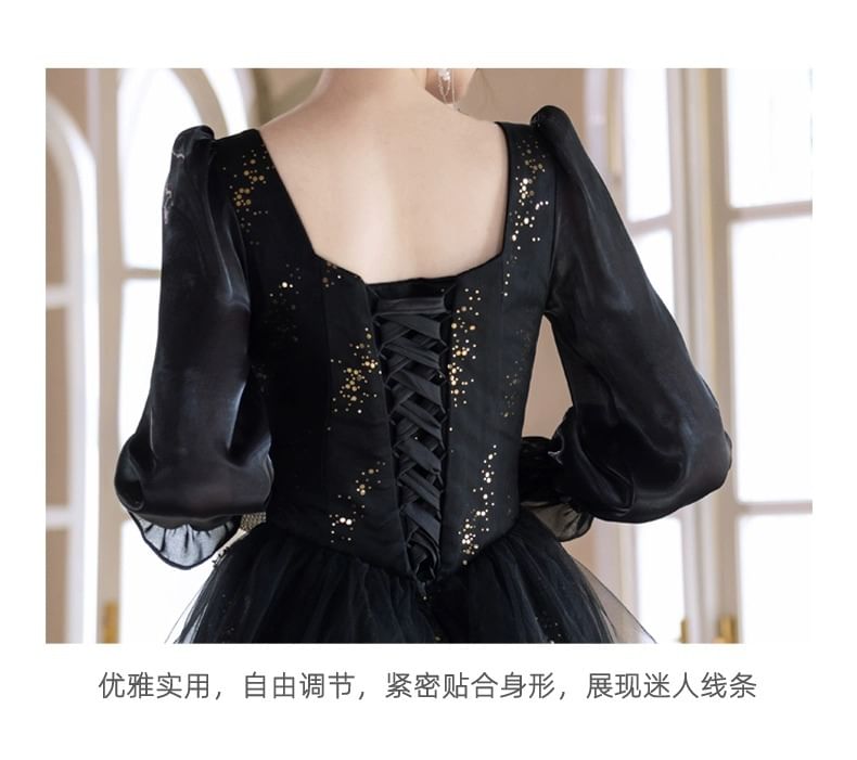 Gown A-Line Evening Sleeve Neck Long Square Starry