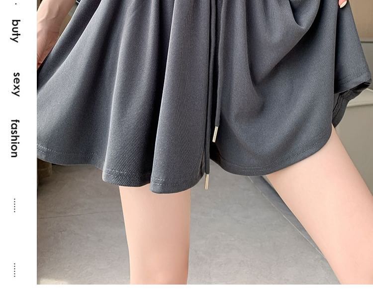 Leg Plain Shorts Waist Drawstring Wide