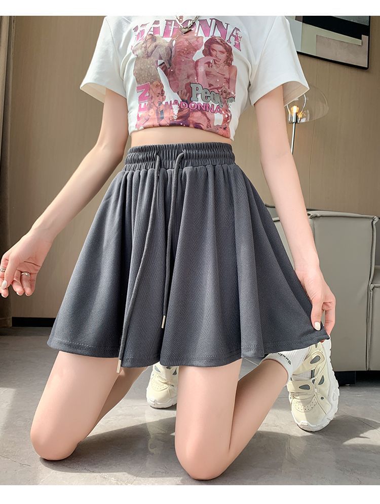 Leg Plain Shorts Waist Drawstring Wide