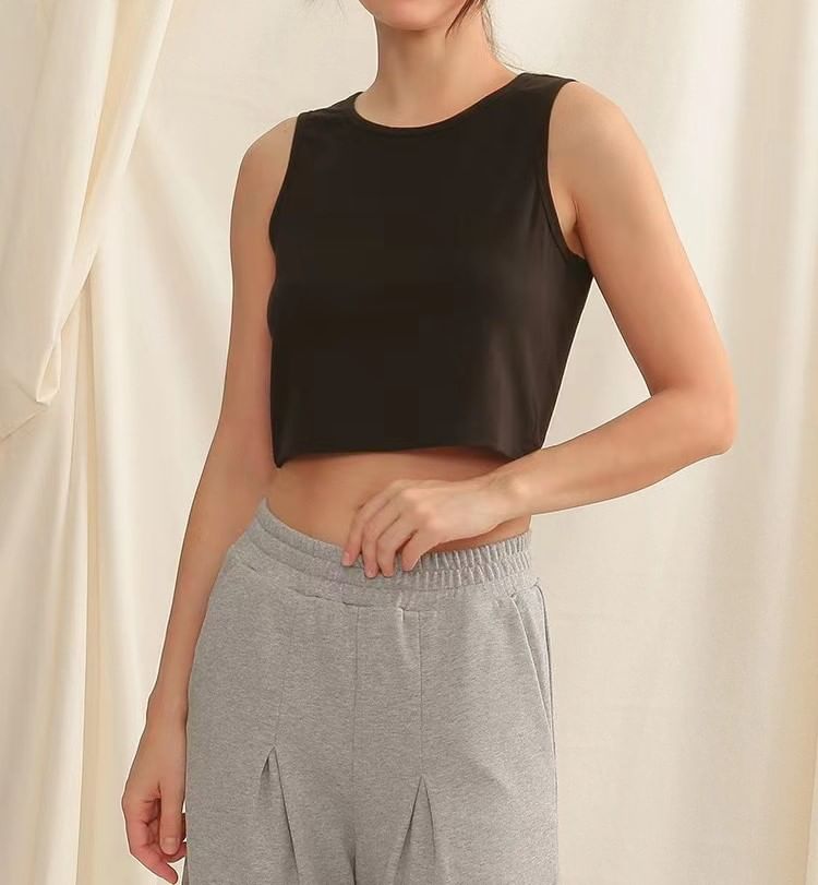 Crew Neck Tank Top Plain Crop