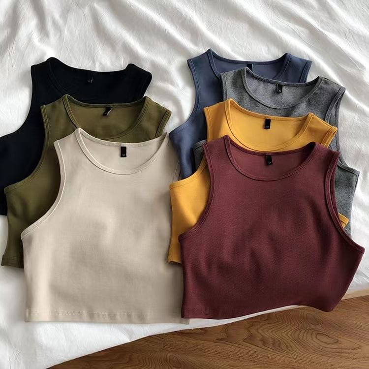 Crew Neck Tank Top Plain Crop