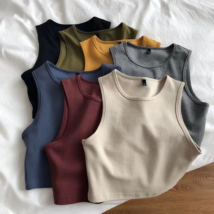 Crew Neck Tank Top Plain Crop