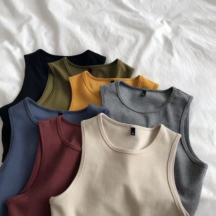 Crew Neck Tank Top Plain Crop